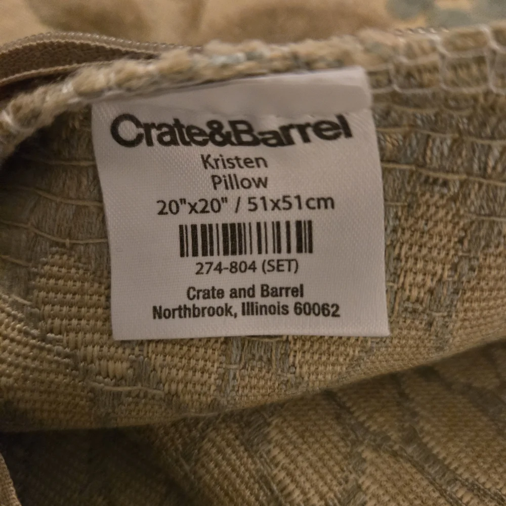 Beautiful Crate & Barrel Blue and Tan Floral Accent Pillow Covers (2)